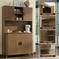 thumbnail image 6 of Laintene Pantry Storage Cabinet with Charging Station, 71" Standing Kitchen Pantry with Sliding Tambour Doors, Home Bar Cabinet with Wine Rack, Adjustable Shelves for Dining Living Room, Walnut, 6 of 10