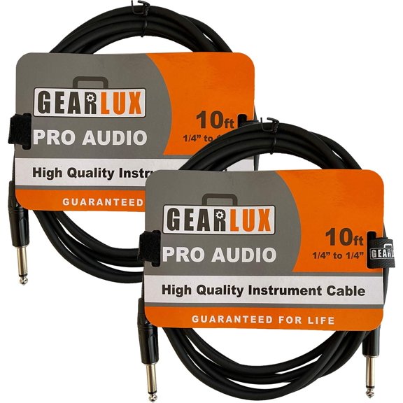 Gearlux 10-Foot Instrument Cable, Straight-Straight, Black - 2 Pack