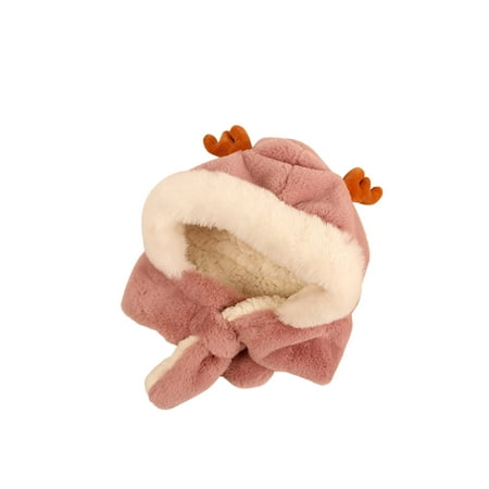 

Fanvereka Children s Cartoon Antlers Hat with Scarf Korean Winter Baby Plush Ear Protect Cap and Bib