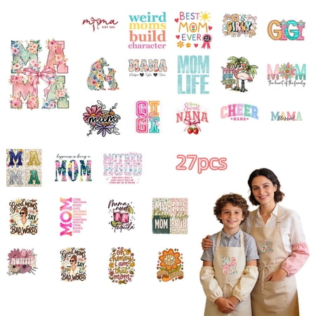 27 Sheets Mother's Day Iron On Transfers, DTF Transfer Ready to Press for T-Shirts, Mom Life Mama Nana Cheer Grandma , DIY Gift for MAMA, Waterproof Heat Transfer Vinyl for Apparel