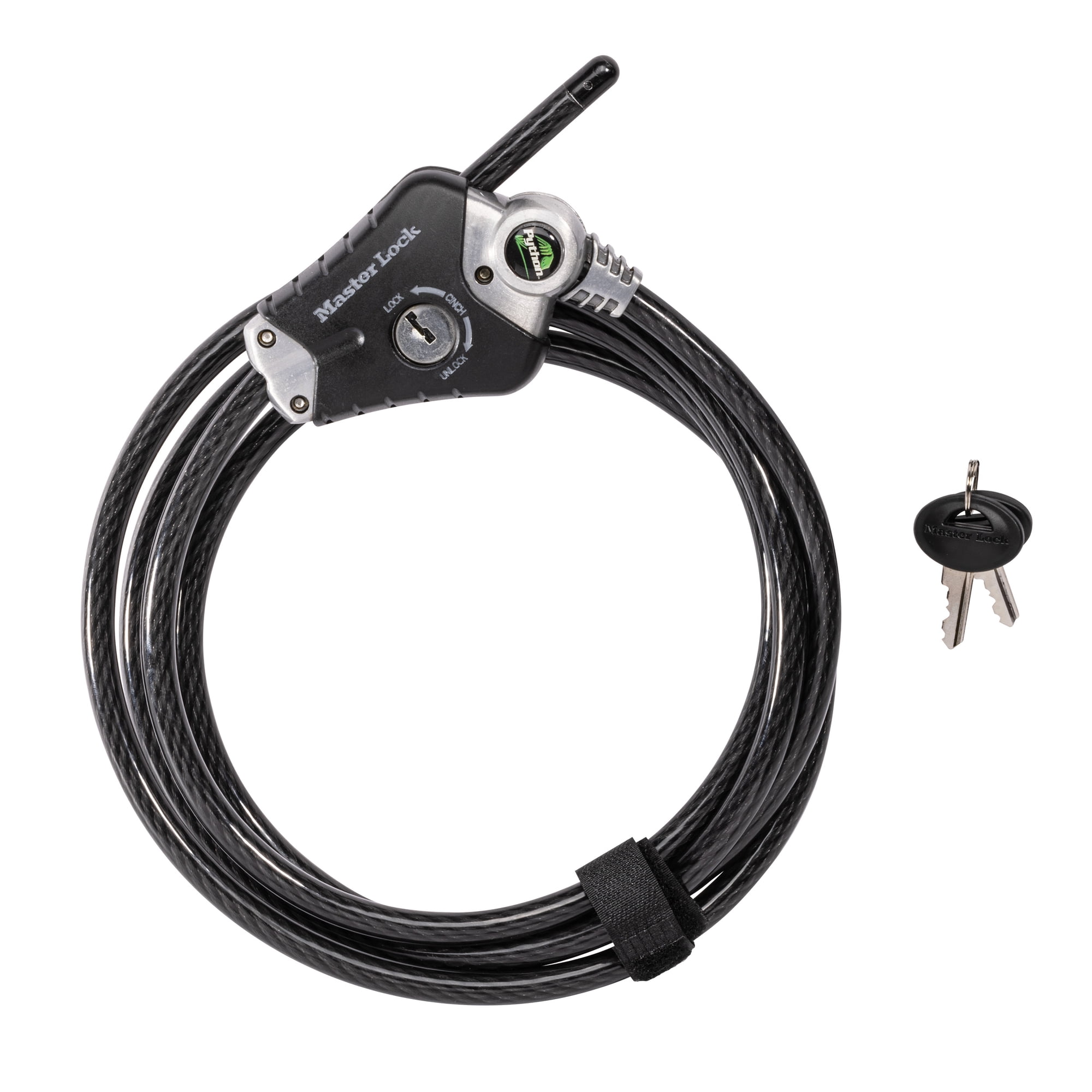 Master Lock Black Python Cable Lock with Key, Adjustable Metal Cable Lock with Weather Resistant Vinyl Coating for Outdoor Equipment, Bicycles, Trail Cameras, 6 feet long