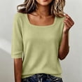 thumbnail image 2 of Women's Basic Tops Square Neck T Shirts Ribbed Knit Slim Half Sleeve Tee Clothes Trendy Daily Outfit Tops, 2 of 5