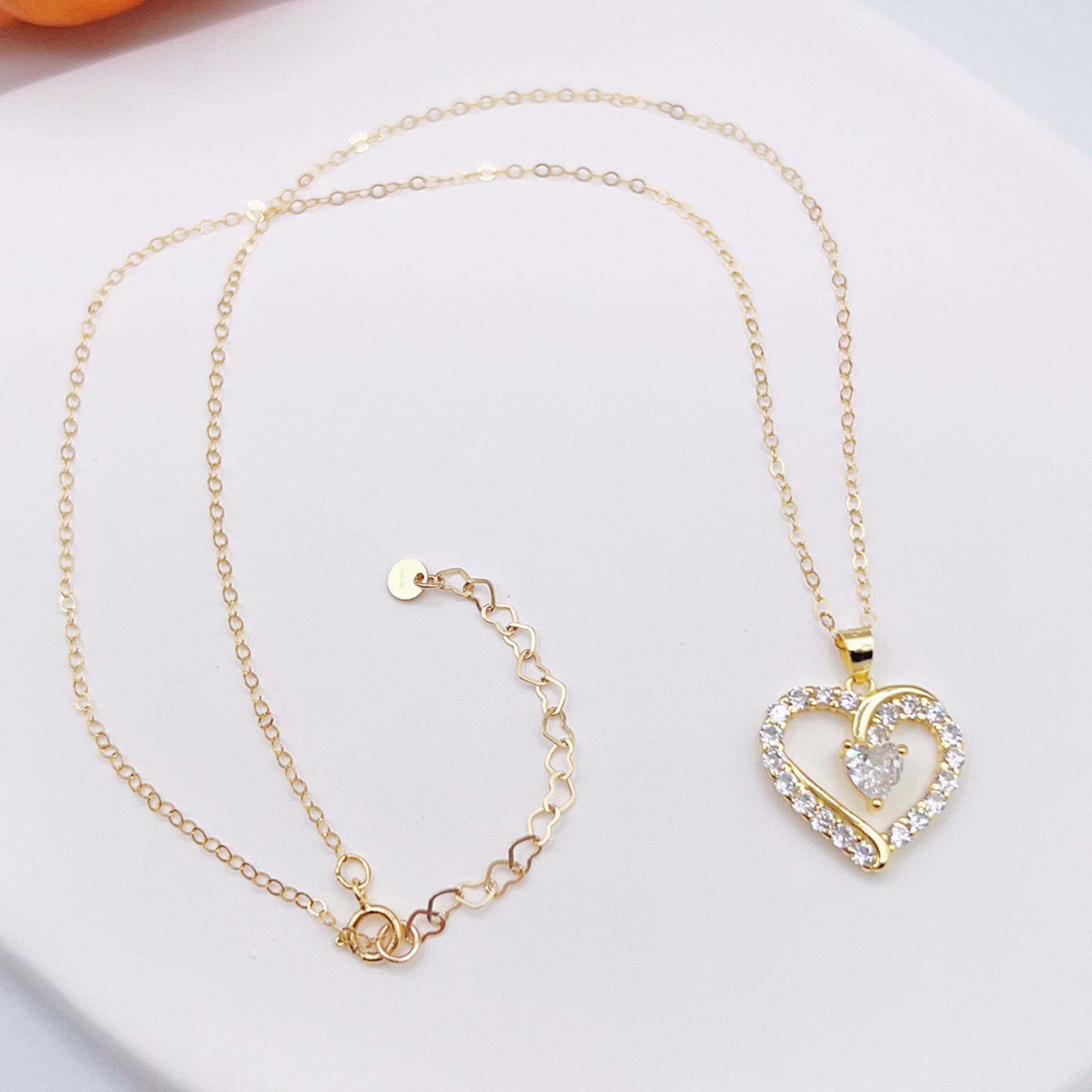 Piswency 14K Real Gold Filled Heart Necklace for Women CZ Love Heart Pendant Necklace with Adjustable Heart Chain for Valentine’s Day, Mother’s Day, Birthday, Handmade Jewelry, Gift for Her