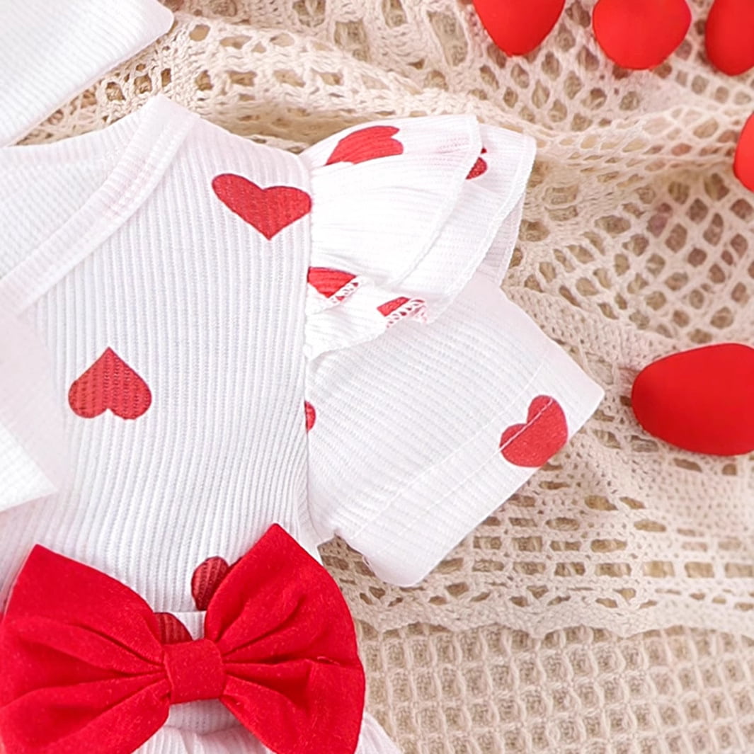 Baby Princess Bodysuit Dresses For Newborns Allover Heart Print Romper Infants Onesies With Socks Headband Baby Girl Clothes