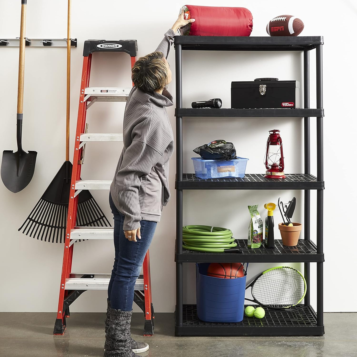 Gracious Living 5 Shelf 72 x 36 x 18" Fixed Height Ventilated Heavy Duty Shelving Unit Organizer System for Home, Garage, Basement, and Laundry, Black