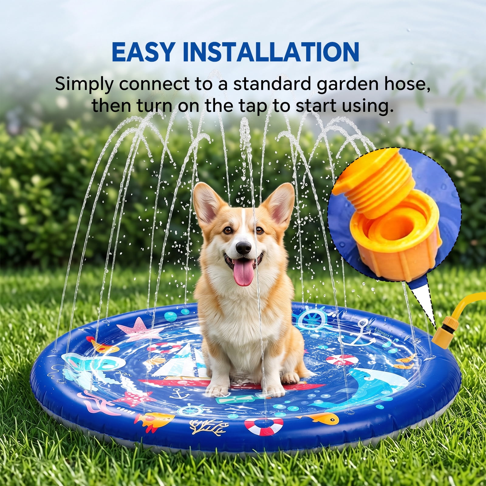 Pet Water Mat, 39.37" Summer Cool Water Sensory Play Mat, Thickened Inflatable Cooling Waterbed, Anti-Scratch Leak Proof Pad for Cats Dogs, Blue
