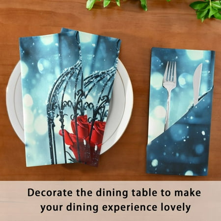 

BZSMCE Satin Native Fab Cotton Dinner Napkin Red Rose Printing Reusable