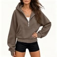 thumbnail image 4 of Caywon Trendy Women's Half Zip Hoodie with Thumb Hole Cuffs and Kangaroo Pocket, Loose Fit Long Sleeve Pullover for Fall and Winter Casual Wear, 4 of 9