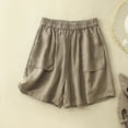 thumbnail image 2 of XuJwPNcy Cotton Linen Shorts for Women Summer Solid Elastic Waist Short Pants with Pockets Vacation Beach Shorts, 2 of 4