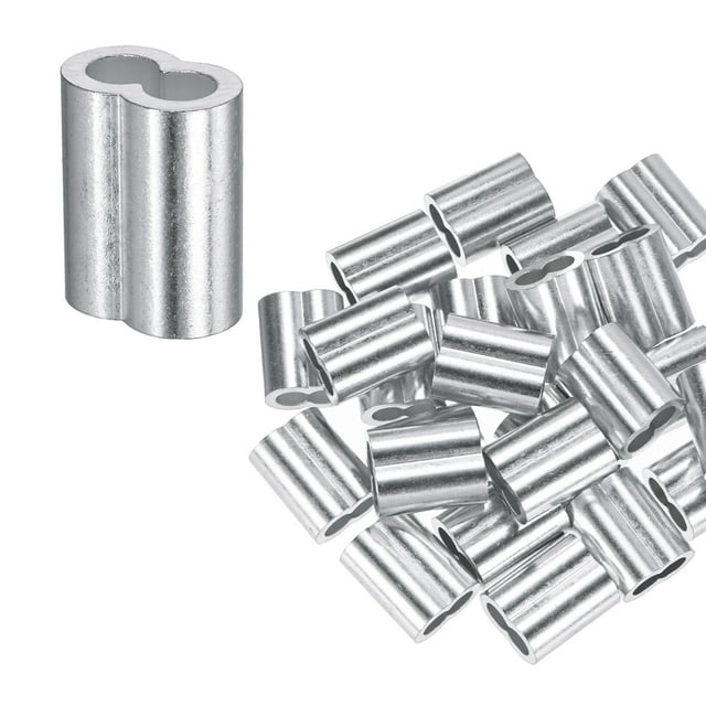 Uxcell 50-Pack Mangas de Crimpado de Aluminio, 6mm 1/4 Mangas de Cuerda de Alambre de Doble Barril Redondo