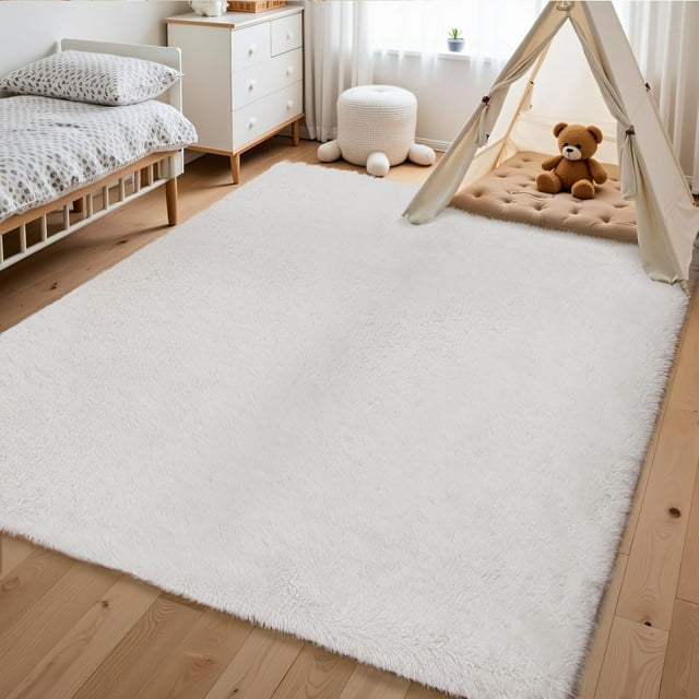 FairOnly 8'x10' Fluffy Area Rug Indoor Soft Fuzzy Shaggy Carpet Floor Rugs with Non-Slip Backing for Living Room Bedroom Home Decor, White