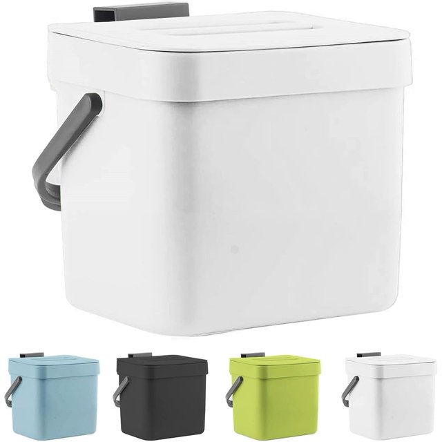 Kitchen Compost Bin with Lid . Gallon / L Hanging Trash Can Small Portable Garbage Box Compost Bucket for Under Sink Cabinet Door Countertop -- Recycli