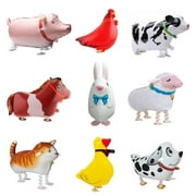 9 Pieces Walking Animal Balloons Farm Animal Foil Mylar Balloon Birthday Party BBQ Party Dcor(Pony,Duck,Rooster,Cow,Pig,Sheep,Spotted Dog,rabbit,Cat