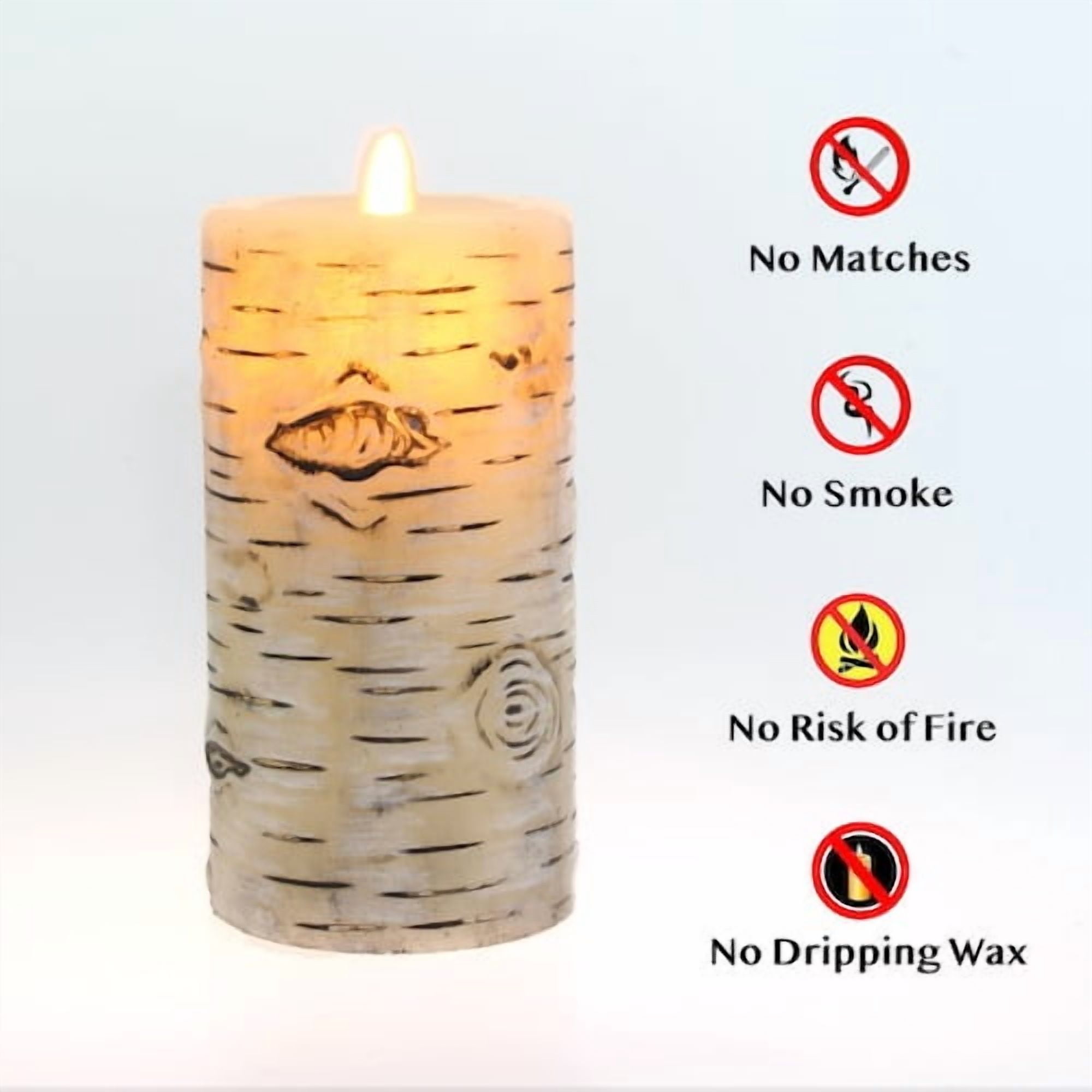 Flameless Candles Set of 3 ,D 3" x H 4" 5" 6"  Birch Bark Real Wax Pillars & Moving Flame Wick LED Candles with  Remote Control