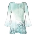 thumbnail image 4 of Pompotops Chemises Tuniques Imprimées Florales à Manches 3/4 Décontractées Col en V pour Femmes Chemises Basiques d'Été Blouse Plissée en Liquidation, 4 of 5