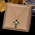 thumbnail image 1 of Colgante de cobre con circonitas en forma de cruz, elegante, de lujo, clásico, con cadena de clavícula, pequeño, vintage, de acero y titanio, 1 of 6