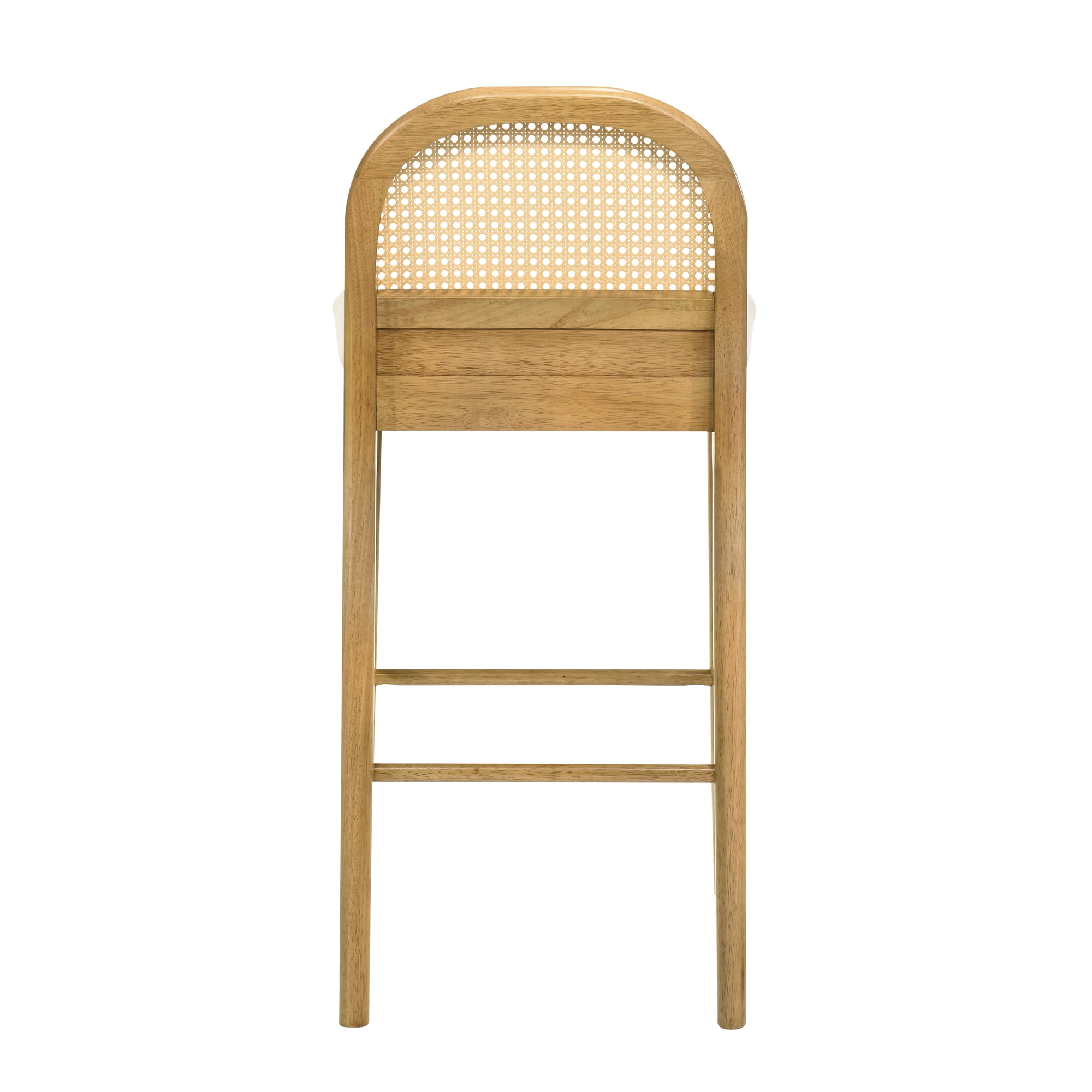 Lucio Modern Farmhouse Wood Bar Height Kitchen Bar Stool in Amber Glow Finish with White Boucle Fabric Upholstered Seat - Set of 2