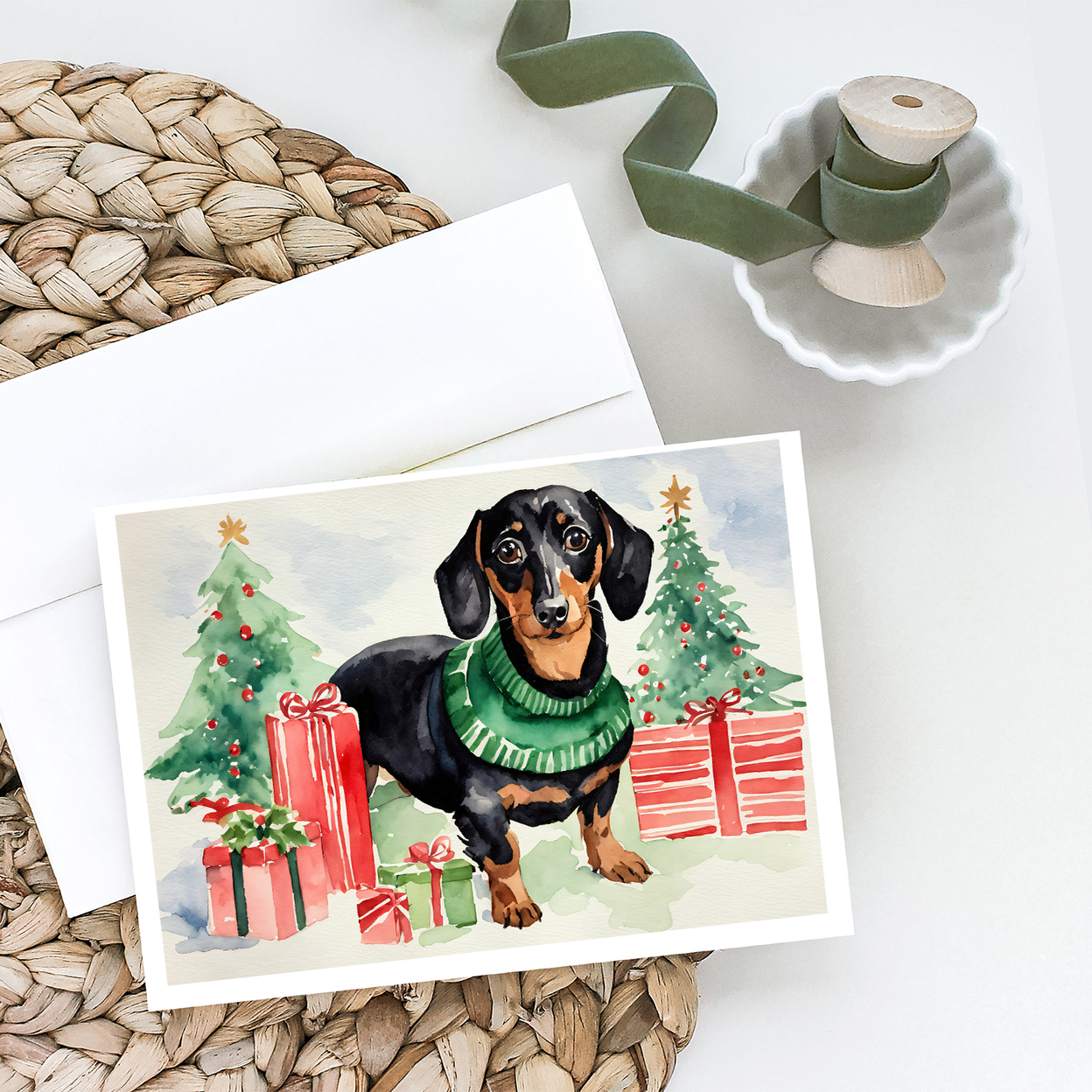 Black and Tan Dachshund Christmas Greeting Cards and Envelopes Pack of 8 7 in x 5 in