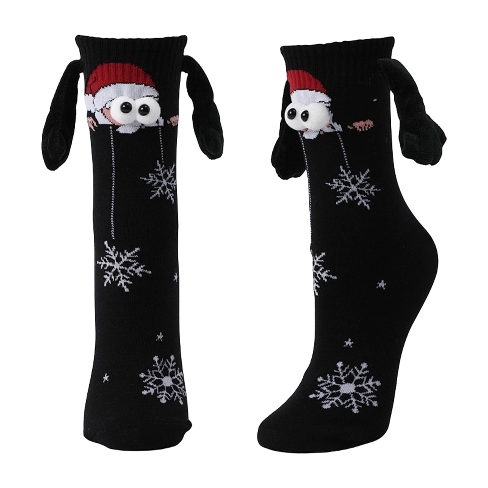 Cotton Sock Christmas Socks Magnetic Hand Holding Socks Funny Christmas Stocking Stuffers Santa Gag for Women Men Black Free Size