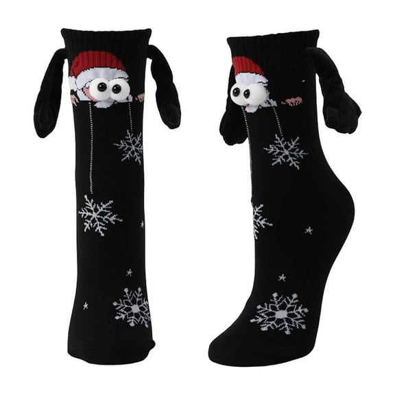 Black Magnetic Partner Socks For Winter And Fall Seasons With Hand In Hand Design Long Sweat Absorbing Socks For Athletic And Casual Use