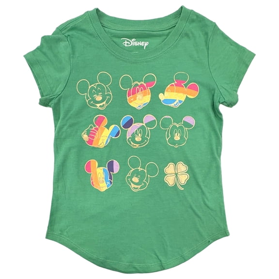 Disney Girls Green Shamrock Mickey Mouse Themed St Patricks Day T-Shirt S 6-6X