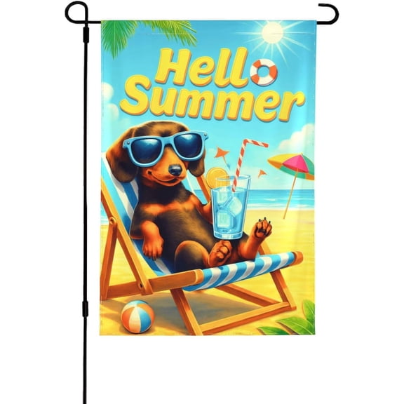 Summer Garden Flag 12x18 Double Sided Tropical Beach Dachshund Dogs Outdoor Yard Decor Small Seasonal Banner for Home Patio Lawn