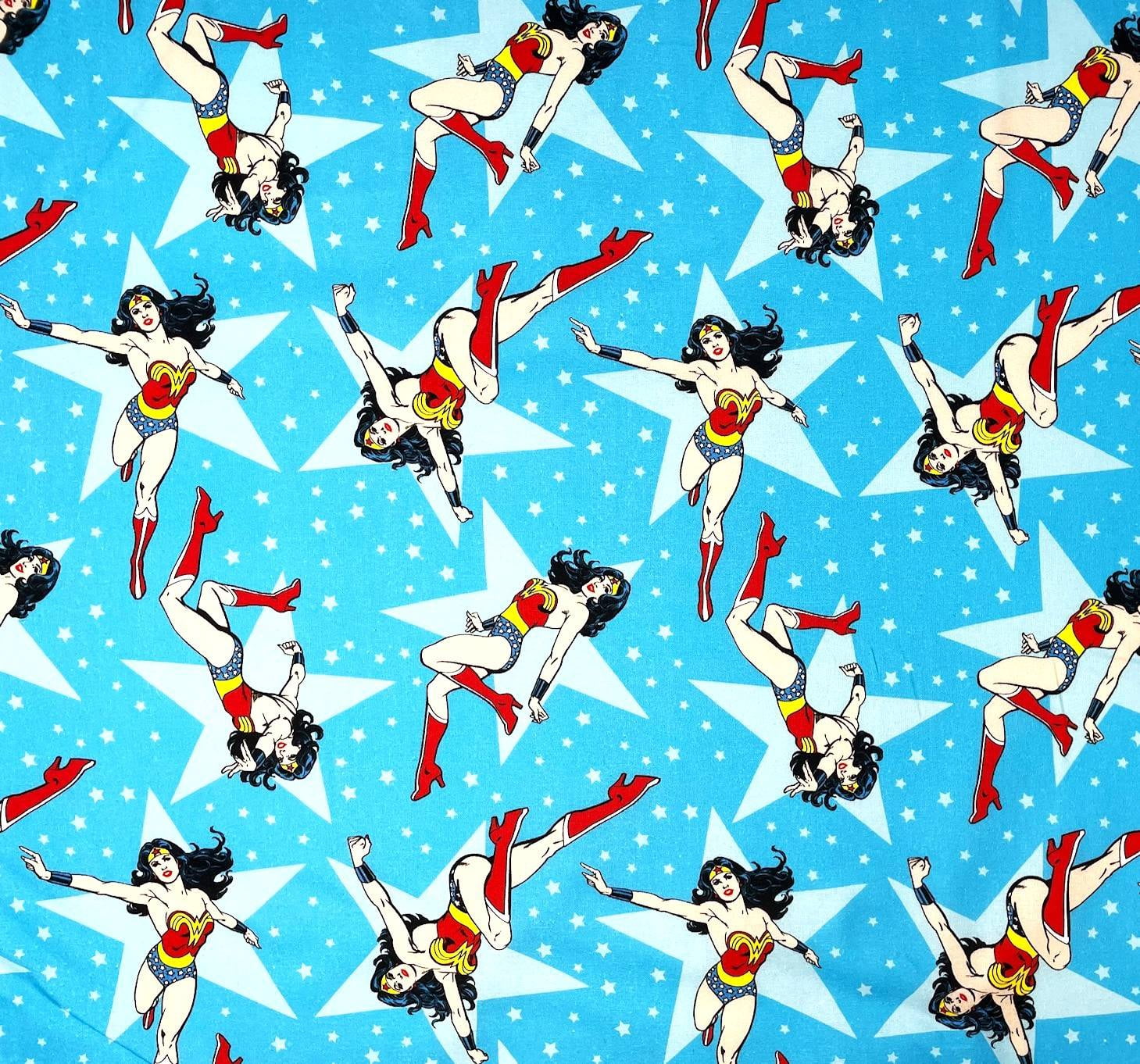 1 Yard - DC Comics Wonder Woman & Blue Stars Cotton Fabric (Great for Quilting, Sewing, Craft Projects, Quilts, Throw Pillows & More) 1 Yard X 44" Wide