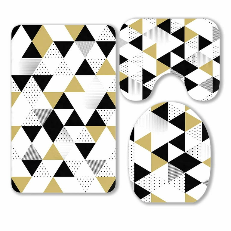 Black And Gold 3 Pieces Bathroom Rugs Set Bath Rug Mat And Toilet