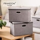 thumbnail image 2 of PRANDOM Contenedores de almacenamiento plegables grandes con tapas [paquete de 3] Cajas de almacenamiento plegables de tela de lino, contenedores organizadores, cestas, cubo con cubierta para el hogar, 2 of 5