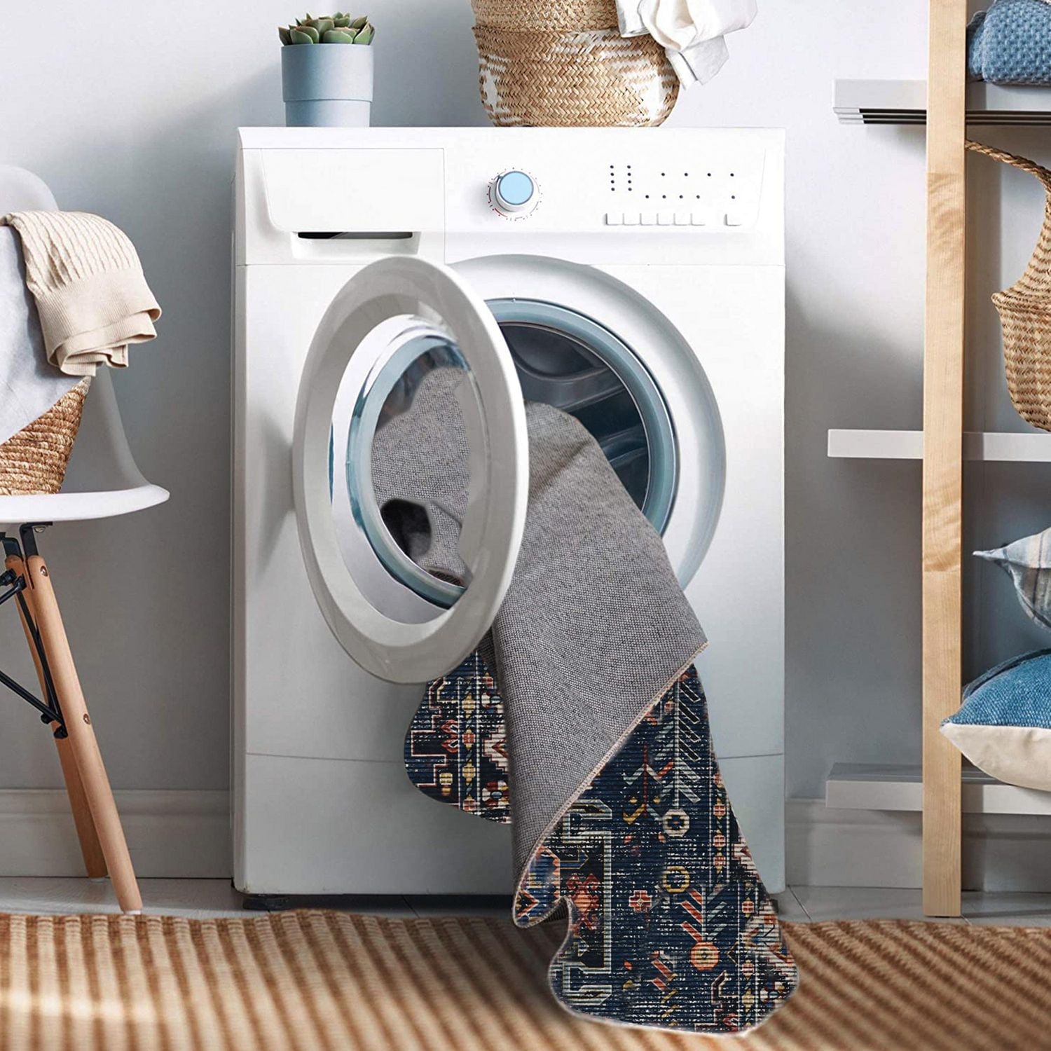 Larson 3' x 5' Washable Accent Rug, Teal and Ivory