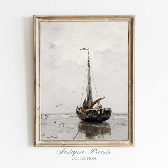 Moody Nautical Antique Wall Art, Sailboat, Vintage Seascape Poster, Sailing Wall Art, 800, Unframed Poster Size 8x12