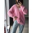 thumbnail image 4 of Fuzzy Cardigan Sweaters for Women V Neck Button Down Soft Knit Sweater Long Sleeve Cardigan Sweater Coat Pink L, 4 of 8
