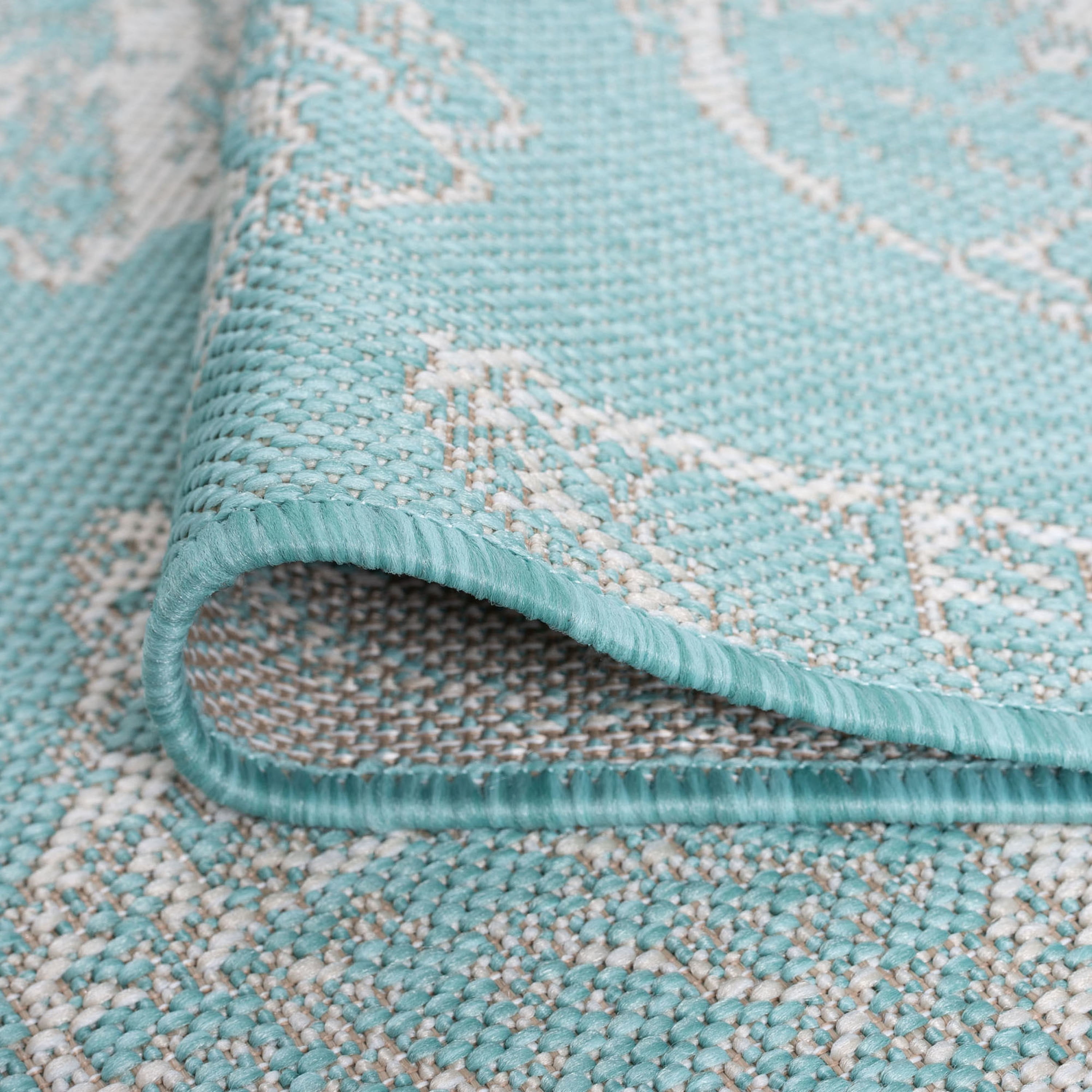 Bliss Rugs Solid Border Indoor Outdoor Area Rug for Patio, Porch, Garden | Aqua, 5'3'' x 7'3''