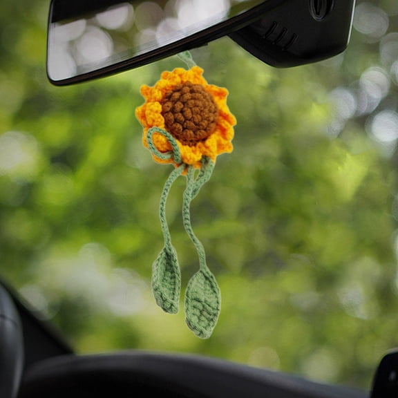 SHIMELE Woolen Doll Car Pendant Sunflower Ornament - Yellow, Crochet Craft, Cute Decoration for Car, Home, Office