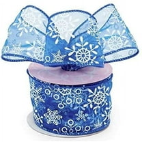 Blue Sheer Snowflake Christmas Ribbon - 2 1/2" x 10 Yards, Wired Edge, White Snowflakes, Gift Wrapping, Wreath