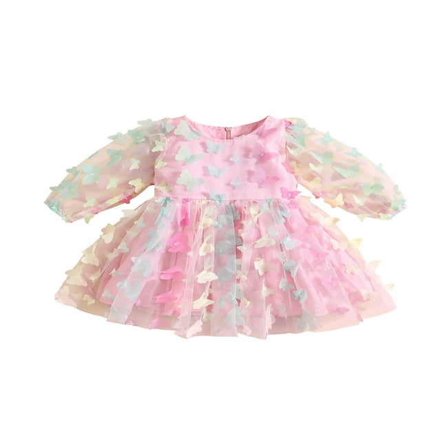 AMERTEER Robe de Princesse pour Bébé Fille Élégante Papillon Manches Longues Robe de Fête pour Tout-Petit