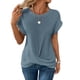 thumbnail image 2 of Xuyuer Women's Crew Neck Short Sleeve Knit Side Loose Solid Color Casual Top, Relaxed Fit Sweater Tee for Spring Summer Layering,Cozy Everyday Wear, 2 of 6