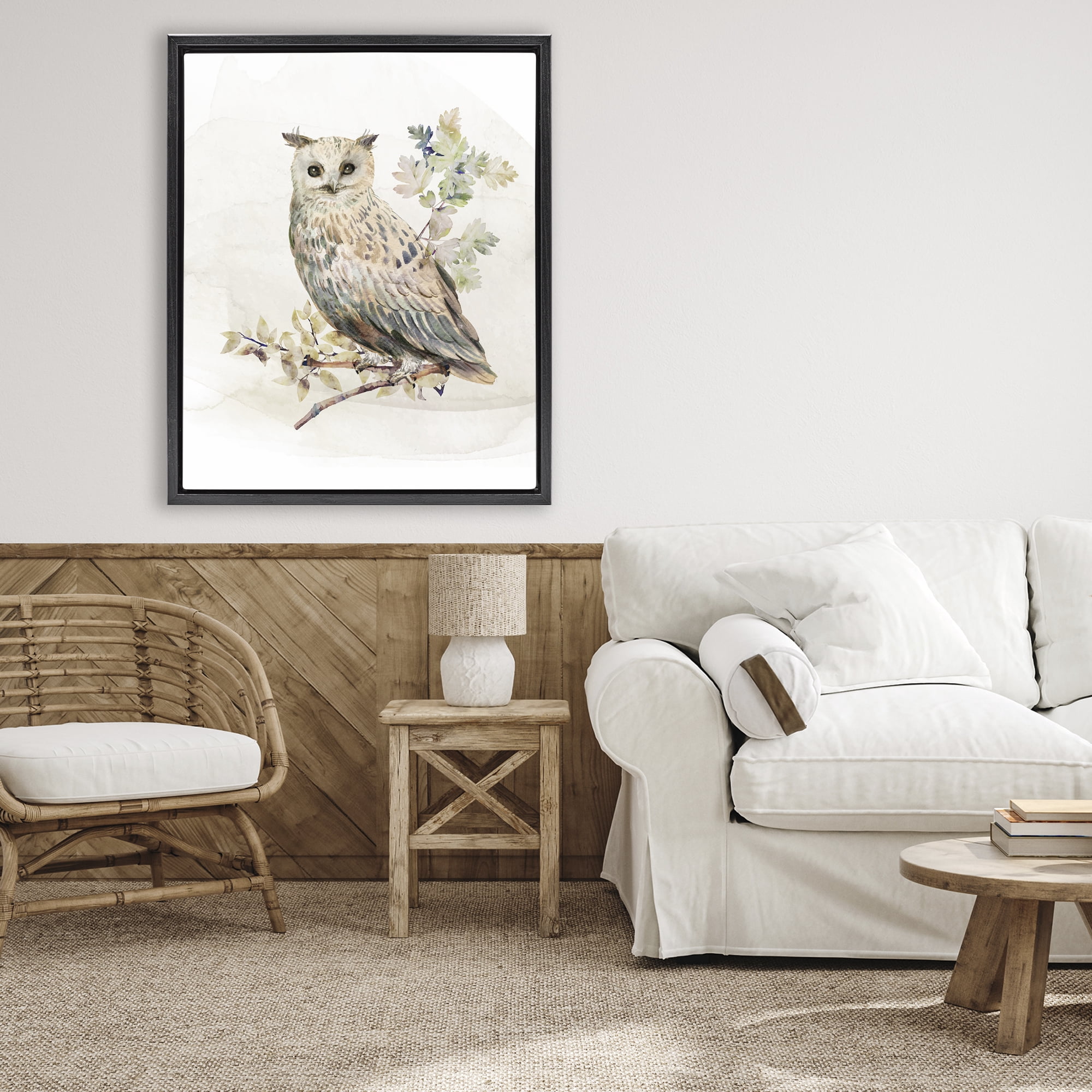 Stupell Industries Forest Owl with Foliage Black Framed Floater Canvas Wall Art, design by CAD Designs