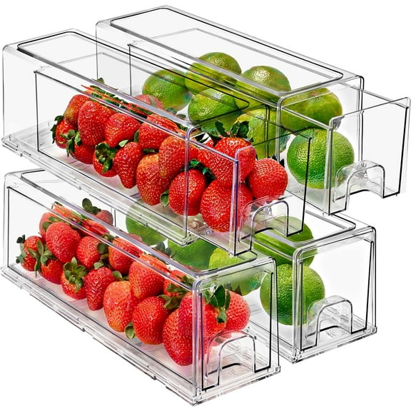 Sorbus Fridge Drawers - Clear Stackable Pull Out Refrigerator Organizer Bins (4 Small)