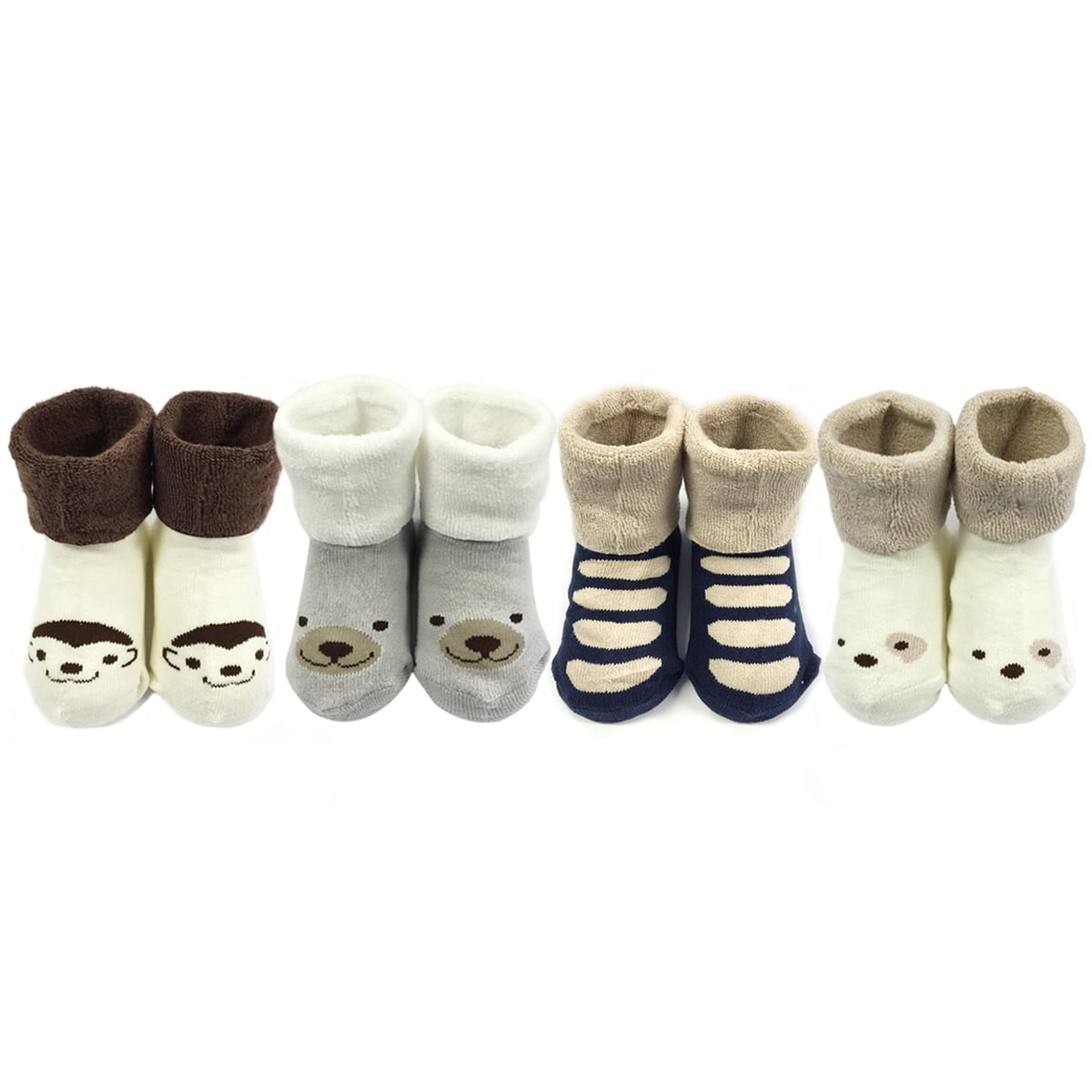 Wrapables Thick Animal Face Socks for Baby Boy (Set of 4)