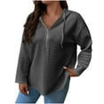thumbnail image 3 of BiZtdJrK Womens Waffle Knit Hoodies 1/4 Zip Drop Shoulder Long Sleeve Pullover Tops Drawstring Loose Hooded Sweatshirt Dark Gray XL, 3 of 10
