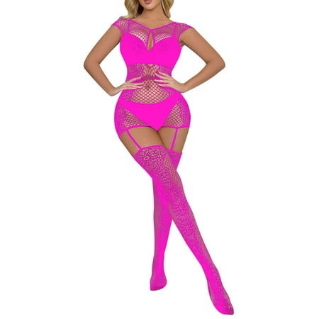 

Plus Size Lingerie For Women Body Stocking Sheer Sleepwear Dress Pink One Size