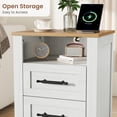 thumbnail image 4 of Farmhouse Nightstand set of 2 with 2 Drawer and Open Compartment, Side Table with Charging Station, End Table with Storage Shelf for Bedroom, Living Room, Color-Blocking, 2PCS, 4 of 8