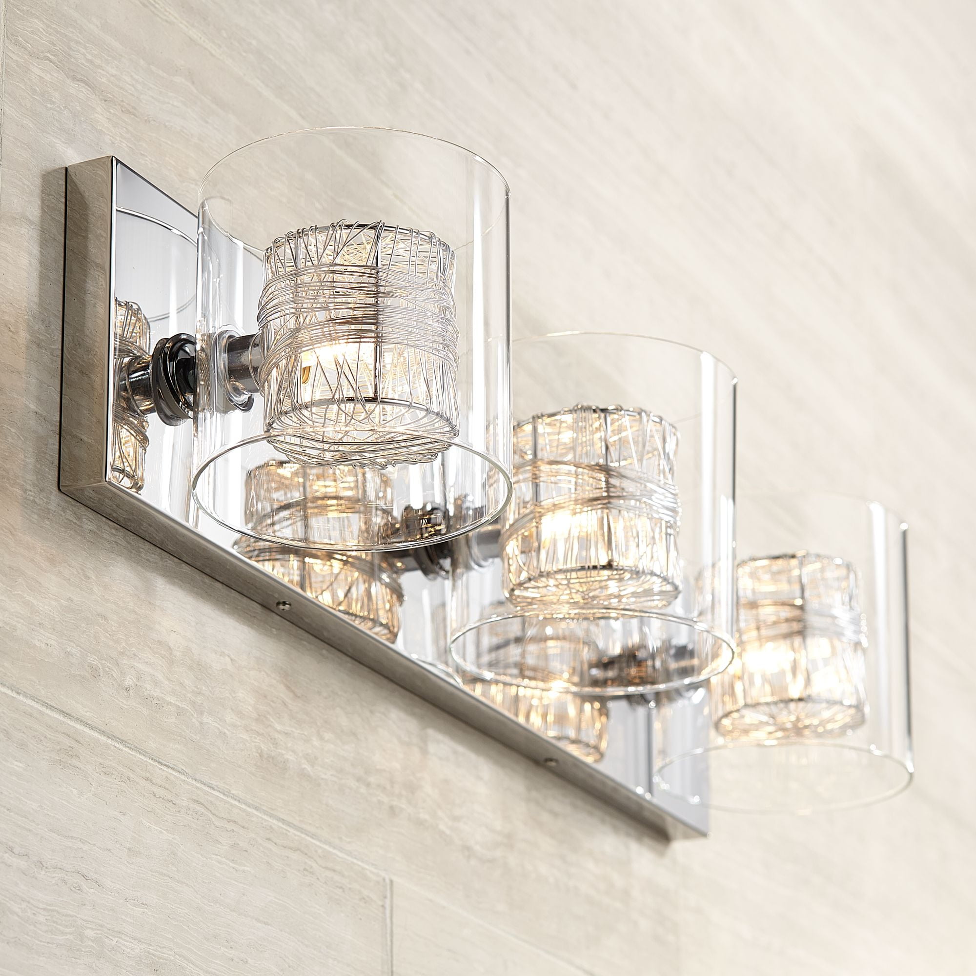 Possini Euro Design Modern Wall Light Chrome Wrapped Wire 22 Wide Vanity Fixture Bathroom Over Mirror Walmartcom Walmartcom