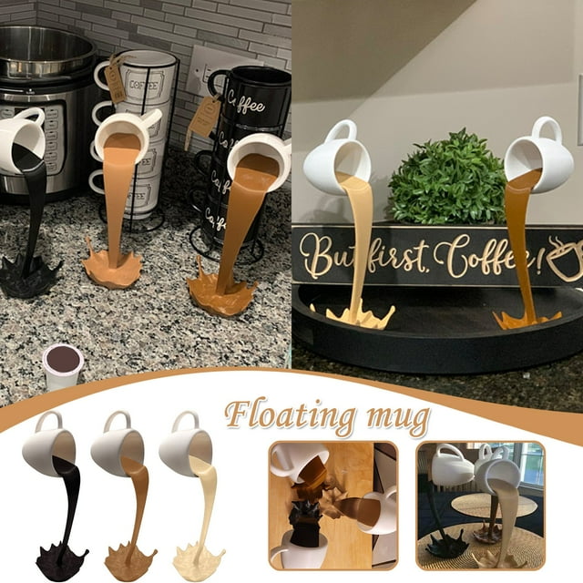Fiudx Escultura de Taza de Café Flotante, Diseño Único de Taza Vertedora, Decoración Artística Suspendida, Decoración para Cocina, Sala de Estar y Oficina, Regalo Perfecto para Amantes Del Café, Tama