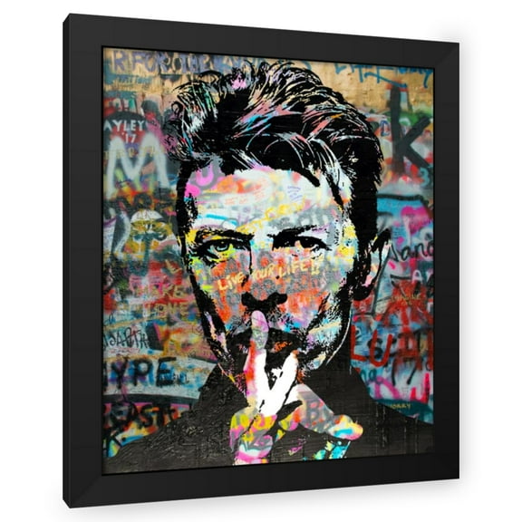 Stephen Chambers 20x23 Black Modern Wood Framed Wall Art Titled - David Bowie Heavygraffiti