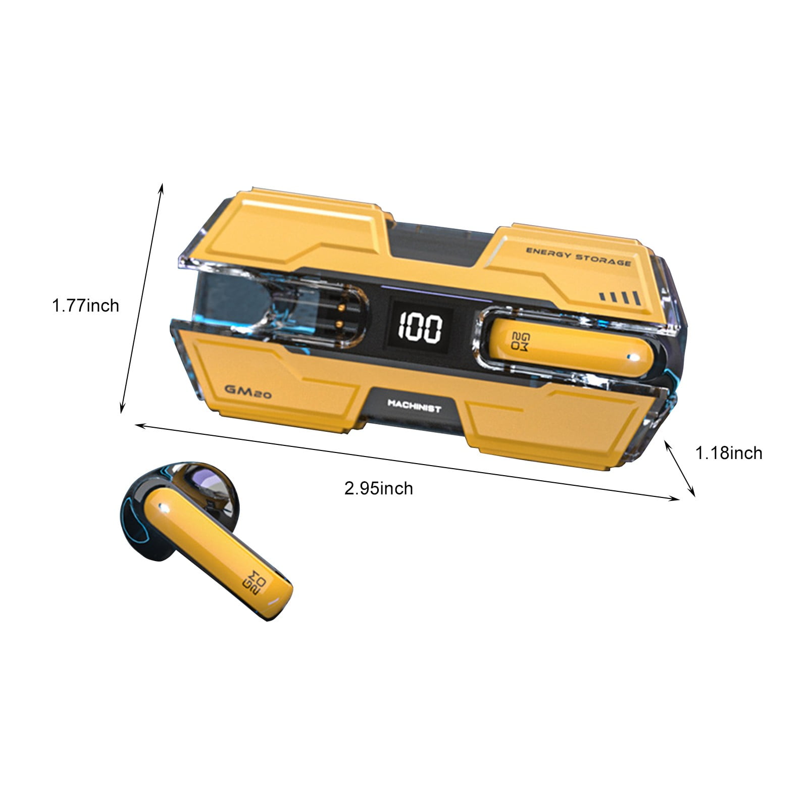 Wireless Earbuds Bluetooth 5.3 Headphones 90 Hrs Playtime Earbuds with Wireless Charging Case Power Display Over-Ear Earphones with Earhooks Waterproof Stereo Headset for Android Phone Workout,Yellow