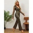 thumbnail image 5 of Elegant Metallic Long Sleeve V-Neck Bodycon Jumpsuit with Lace & Sequin Details – Formal Evening Party Pantsuit, 5 of 7