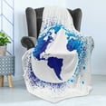 thumbnail image 4 of Grunge Soft Flannel Fleece Throw Blanket, Globe with Ink Splatter Illustration Color Splashes All over World Map Continents, Cozy Plush for Indoor and Outdoor Use, 50" x 60", Blue White, by Ambesonne, 4 of 5