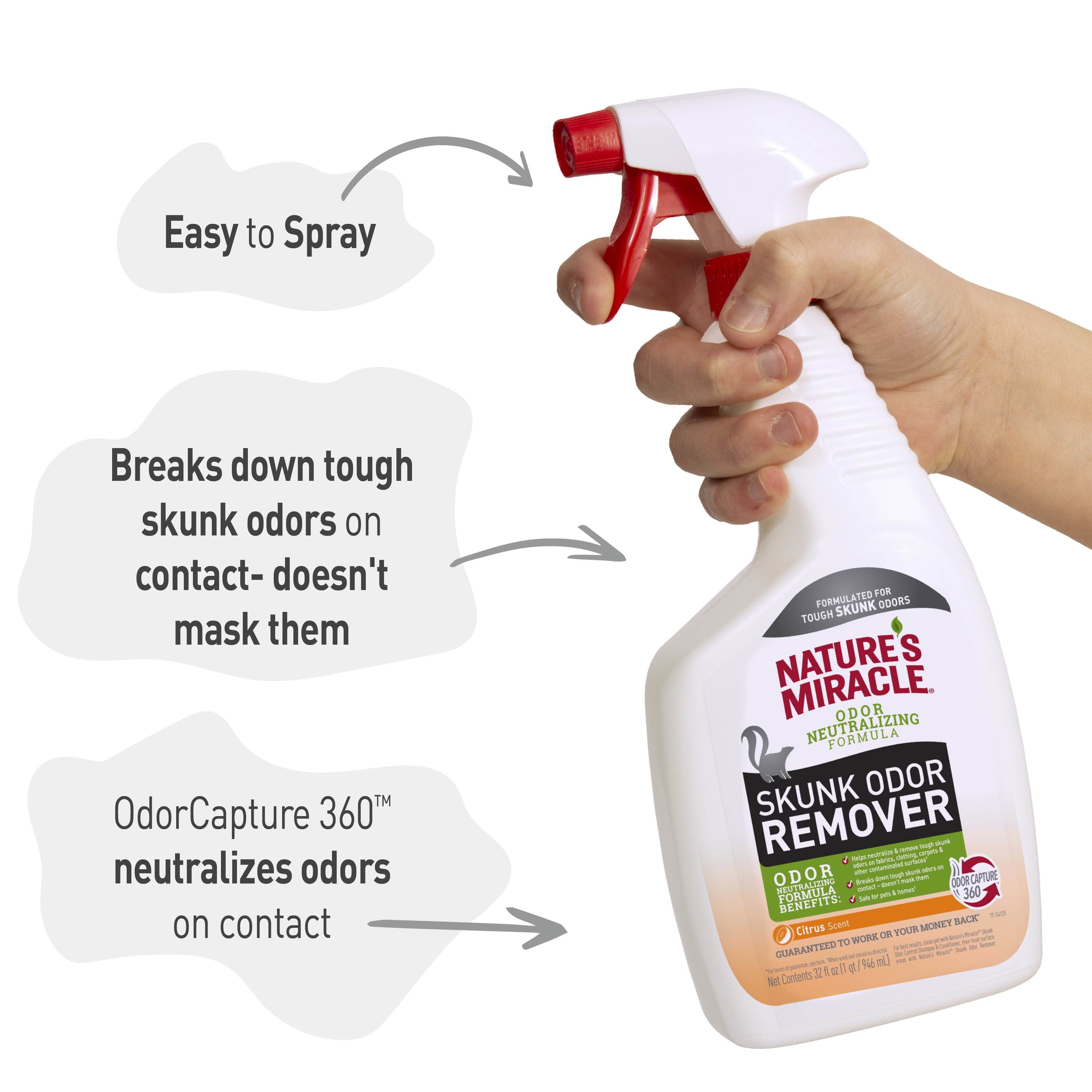 Nature's Miracle Skunk Odor Remover for Fabric, Clothing, Carpet and More, Citrus Scent, 32 oz